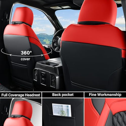 Coverado Chevy Chevrolet Silverado GMC Sierra Seat Covers, Custom Fit for 2007-2026 1500, 2015-2026 2500HD 3500HD Crew Double Extended Cab Truck, Faux Waterproof Leather Seat Covers (Front, Red) - color: Red, size: Front