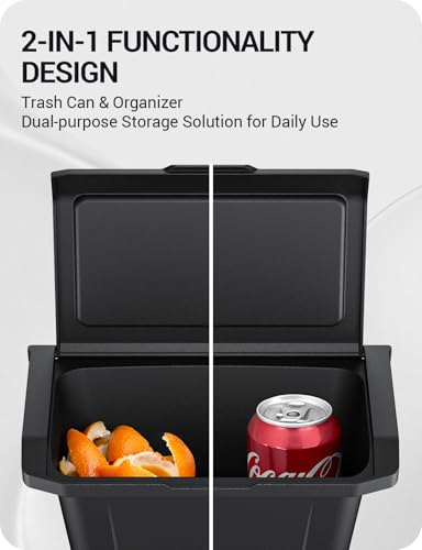 BASENOR Tesla Model Y Juniper Rear Center Console Organizer, TPE Dustproof Trash Can with Anti-Slip Lid, Garbage Bin Backseat Storage Box for 2025 2026 Model Y