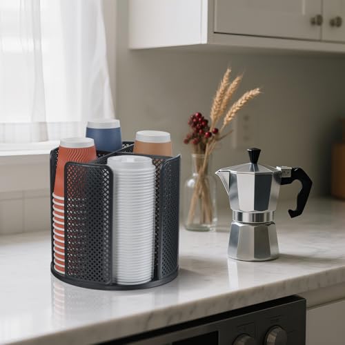 Cup and Lid Organizer, 360° Rotatable Coffee Cup Holder for Disposable Plastic and Paper Cups of 5 to 16 oz, 4 Compartments Detachable Countertop Cup Dispenser Coffee Station, Black - color: Black