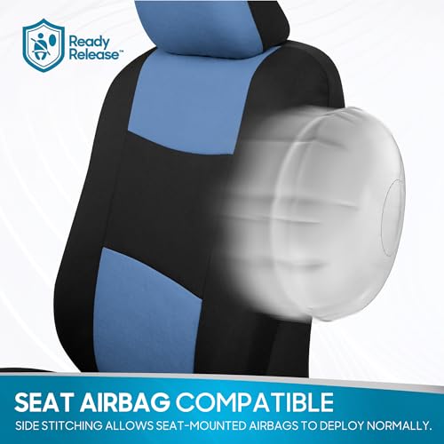 BDK PolyPro Car Seat Covers Full Set in Blue Gray on Black, Front and Rear Split Bench Seat Covers for Cars, Easy to Install Car Seats Cover Set and Accessories for Auto Trucks Van SUV - Blue Gray - color: Blue Gray