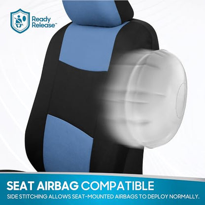 BDK PolyPro Car Seat Covers Full Set in Blue Gray on Black, Front and Rear Split Bench Seat Covers for Cars, Easy to Install Car Seats Cover Set and Accessories for Auto Trucks Van SUV - Blue Gray - color: Blue Gray