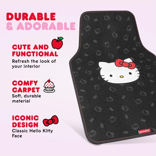 Hello Kitty Car Seat Covers - Stylish Black and Red Front Seat Covers with 4PC Carpet Car Floor Mats - Universal Fit for Cars, SUVs & Trucks - Black with Red Bow & Hello Kitty Print - color: Covers & Carpet Mats-Pink, style: Hello Kitty