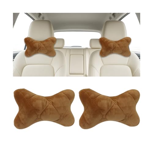 2PCS Car Headrest Pillow, Comfortable Ergonomic Design Vehicle Seat Neck Pillow for Driving Fatigue Relief, Soft Breathable Automotive Interior Head Rest Cushion Pad, Universal Fit (Khaki) - color: Khaki