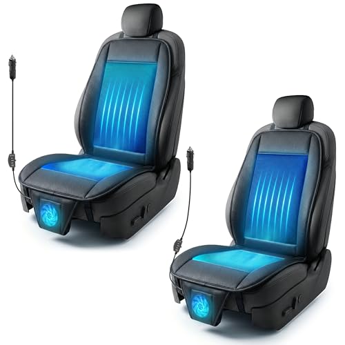Zone Tech Black Cooling Car Seat Cushion 2-Pack 12V Automotive Adjustable Temperature Comfortable with Improved Air Circulation, Universal Fit for All Vehicles - color: Black 2 Pack