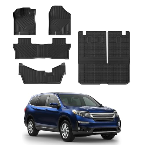 Rongtaod Floor Mats Compatible with 2016-2022 Honda Pilot 8 Seats Trunk Mat Cargo Mat Cargo Liner Back Seat Cover Protector (No Elite Model) Pilot Accessories (Trunk Mat with Backrest Mat+Floor Mats) - color: 16-22 Floor Mats(8-seat)+Trunk Mat
