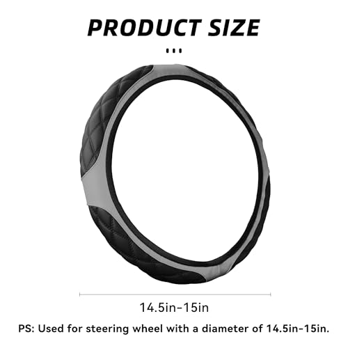 15 Inch Car Leather Steering Wheel Cover, Automotive Accessories Elastic Breathable Anti-Slip Soft Wheel Protector Fits Men and Women, Suitable for SUVs, Trucks, Vehicles and RVs (Gray) - color: Gray