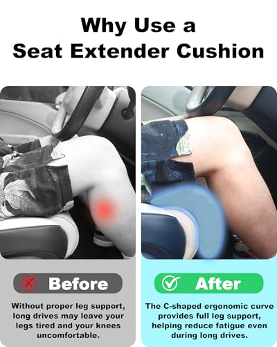 Car Seat Leg Extender Cushion, Memory Foam Under-Thigh Support Car Seat Cover– Breathable PU Leather, Non-Slip Secure Fit for Driver Seat and Office Chair, Ideal for Long Drives & Road Trips