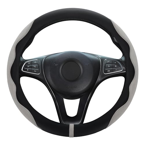 Luxury Suede Steering Wheel Cover for Cars, Soft Leather Padded Wheels Cover for Sedan, SUV, Thin Car Handle Cover, Universal Fit, Anti Slip, 14.75-15.15in, Gray