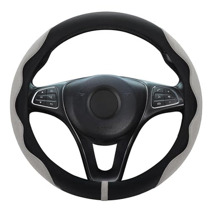 Luxury Suede Steering Wheel Cover for Cars, Soft Leather Padded Wheels Cover for Sedan, SUV, Thin Car Handle Cover, Universal Fit, Anti Slip, 14.75-15.15in, Gray