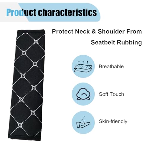 2PCS Car Seat Belt Cover, Cotton Linen Car Safety Seat Belt Pads, Harness Shoulder Pads Protect Your Neck, Universal Car Strap Protection Accessories for Cars, Trucks, SUVs (Black＆White) - color: Black＆White