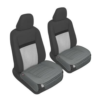 Motor Trend Seat Covers for Cars Trucks SUV, Faux Leather 2-Pack Gray Padded Car Seat Covers with Storage Pockets, Premium Interior Seat Cover