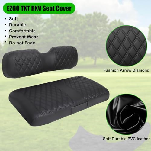 EZGO Seat Covers, Golf Cart Seat Covers for EZGO TXT 1994-2013 and EZGO RXV OEM Ordinary Seat Thick Marine Leather Custom Diamond Comfortable/Anti-Scratch/Anti-Fading/Easy to Install - style: Fit EZGO TXT Front Seat