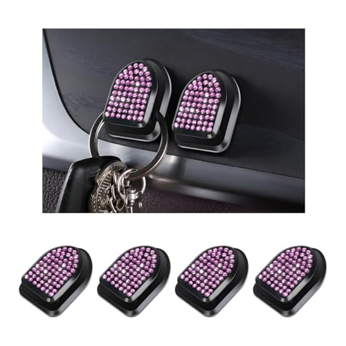 4 PCS Bling Car Mini Hooks, Cute Rhinestone Adhesive Back Seat Auto Hangers, Multifunctional Crystal Hanging Storage Hook for Vehicle Dashboard Wall Hat Coat Towel Key (Pink) - color: Pink