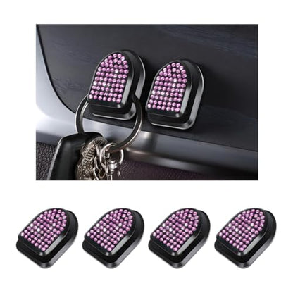 4 PCS Bling Car Mini Hooks, Cute Rhinestone Adhesive Back Seat Auto Hangers, Multifunctional Crystal Hanging Storage Hook for Vehicle Dashboard Wall Hat Coat Towel Key (Pink) - color: Pink