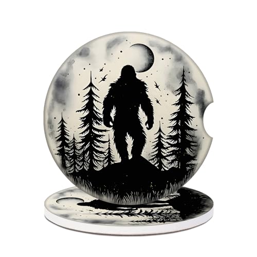 Bigfoot Moon Tree Car Coasters for Cup Holders, 2 Pack Absorbent Ceramic Animals Car Cup Coasters Interior Accessories 2.56 Inch for Women Men - color: Bigfoot Moon Tree