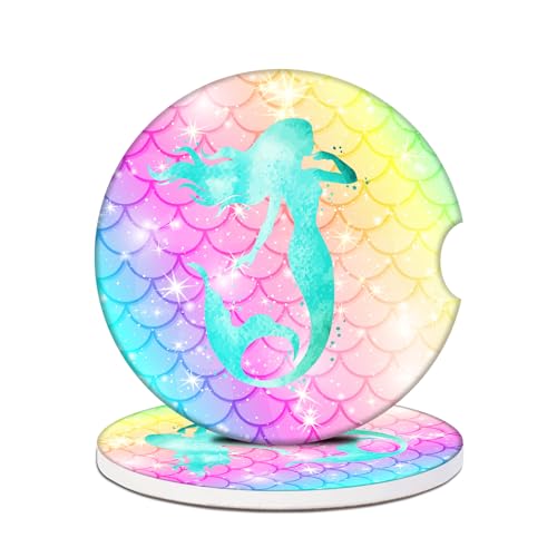 Car Cup Holders Coasters - Little Mermaid Absorbent Ceramic Coaster, Pink Drink Cup Holder Coasters, Auto Interior Accessories for Women & Men Pack of 2 - color: Little Mermaid