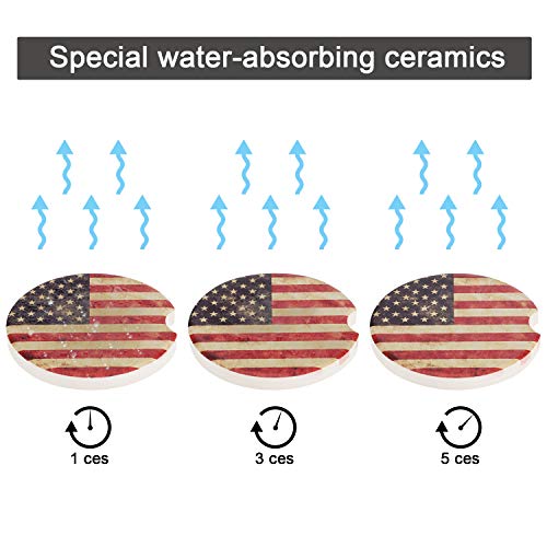 Boao 8 Packs USA Flag Car Cup Coasters Ceramic Car Coasters 2.56 Inch Stone Cupholder Absorbent Coaster Set for Drinks Cup(Red)