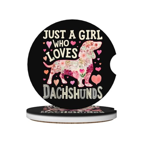 Just A Girl Who Loves Dachshunds Dog Flower Floral Car Coasters for Cup Holders 2 Pack Universal Anti Slip Car Cup Holder Coasters 2.56 Inch Absorbent Ceramic Drink Mat Auto Interior Accessory - color: Black