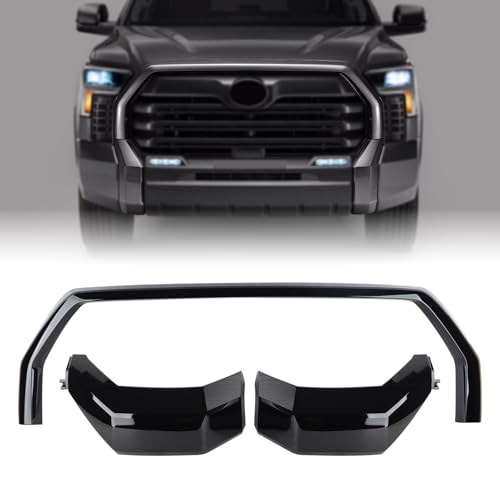 Gloss Black Front Bumper Grille Trim Molding Trim Molding Surround Compatible with 2022-2024 Toyota Tundra