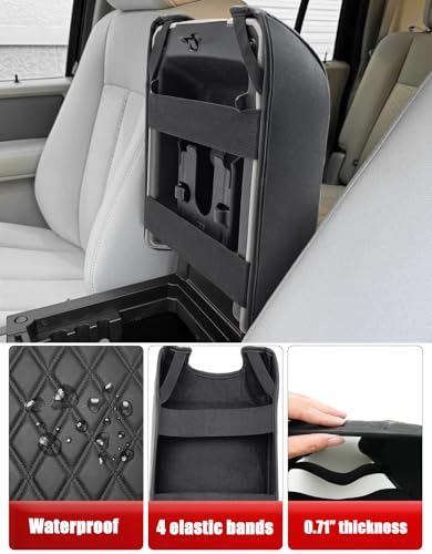 KBH Center Console Armrest Cover for F150 2004-2014, Lincoln Mark LT 2006-2008, Ford Expedition 2007-2017, Arm Rest Lid Cushion, Anti-Scratch, Black (Fits Bucket Seat Console Only) - size: Bucket Seat, 04-14 F150, Black