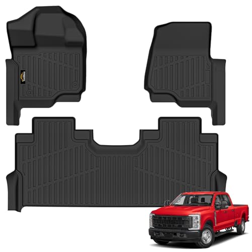 Floor Mats for 2017-2026 Ford F250/F350/F450 Super Duty Crew Cab with Rear Under Seat Storage All Weather TPE Floor Liners Custom Fit for F-250/F-350/F-450 1st & 2nd Row Anti-Slip Full Set Car Mats - size: for 2017-2026 Ford F250 Floor Mats