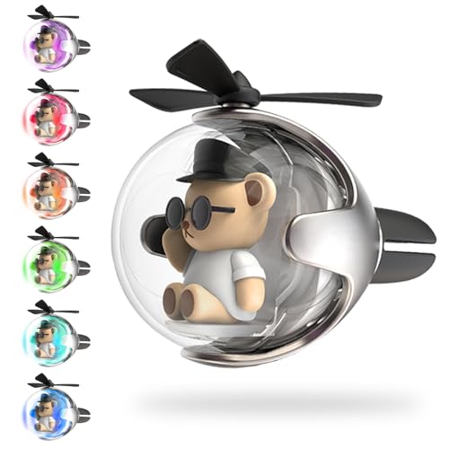 White & Black Bear Car Air Freshener with 6-Color Auto Light Up & 4 Scented Tablets – Subtle Fragrance, Decorative Auto Accessories, Cute Mother's Day and Father's Day Small Gift - color: White & Black Bear