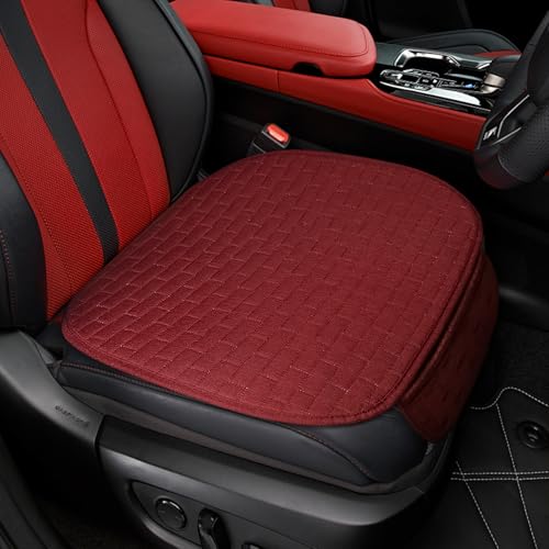 Front Car Seat Cover, Anti-Slip Bottom Front Seat Cover Protector with Storage Pocket, Breathable Linen Driver Seat Protector, Comfortable Front Cushion Pad Universal for Cars Trucks SUVs Vans (Wine) - color: Wine red, size: Front