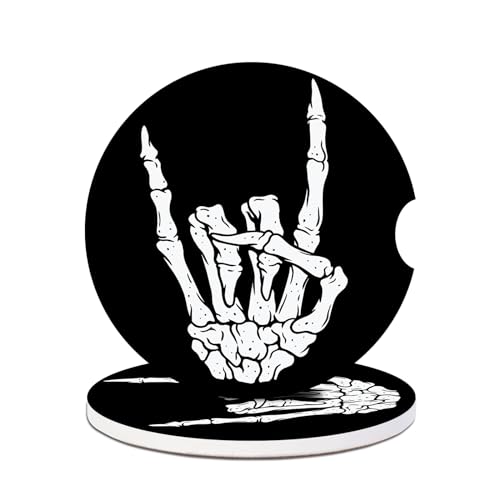 Car Cup Holders Coasters - Skull Hand Absorbent Ceramic Coaster, Skeleton Drink Cup Holder Coasters, Auto Interior Accessories for Women & Men Pack of 2 - color: Skull Hand