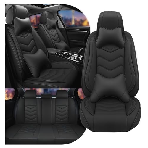 Car Seat Covers for Ford Fusion 2006-2020, Stylish Sport Seat Cover, Premium Nappa Leather Car Seat Cover. Automobile Seat Covers Sets.(Luxury 5 Seats/Pure Black) - color: Pure Black, size: Luxury 5 Seats