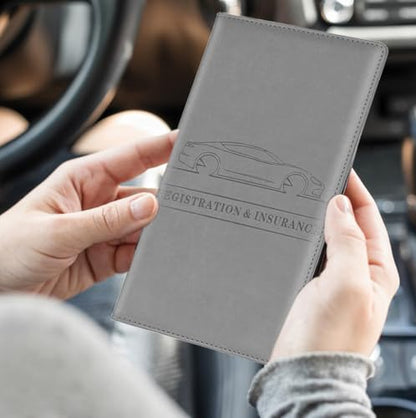 Leather Car Registration and Insurance Holder - Vehicle Glove Box Car Organizer,Auto Truck Comparment Accessories Case with Magnetic Closure for Driver License, Cards (Gray) - color: Gray