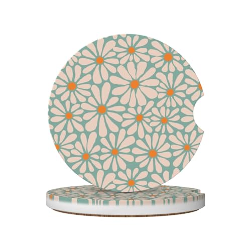 Green Floral Car Coasters for Cup Holders,2 Pack Car Cup Holder Coasters for Car,Ceramic Absorbent Car Coaster with A Finger Notch and Cork Base,Car Interior Accessories for Women Men - color: Green Floral