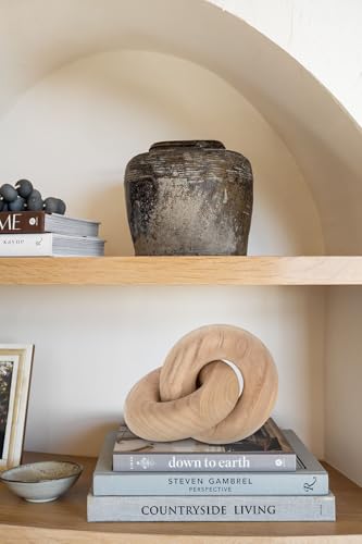 Table Decor Handcrafted Wooden Knot Sculpture Decor – Modern Nordic Style Decorative Accent for Home, Office, Shelf, and Console Table – Natural Oak Finish, 7"x4.7"