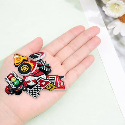 Premium Racing Shoe Charms Set, 9 Waterproof PVC Charms for Sandals, Backpacks, Wristbands and Accessories