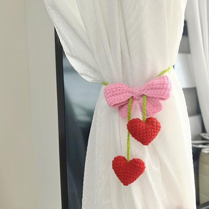 Cute Bowknot Love Car Mirror Hanger, Crochet Hand Knitted Rear View Mirror Accessory - color: Bowknotlove