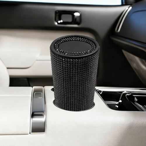 Craedli Bling Car Tissue Holder for Cup Holder, Sparkly Crystal Rhinestone Round Cylinder Car Tissue Box, Refillable Tissues Dispenser Auto Interior Paper Napkin Container with 1 Pack Tissues (Black) - color: Black