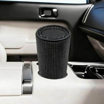 Craedli Bling Car Tissue Holder for Cup Holder, Sparkly Crystal Rhinestone Round Cylinder Car Tissue Box, Refillable Tissues Dispenser Auto Interior Paper Napkin Container with 1 Pack Tissues (Black) - color: Black