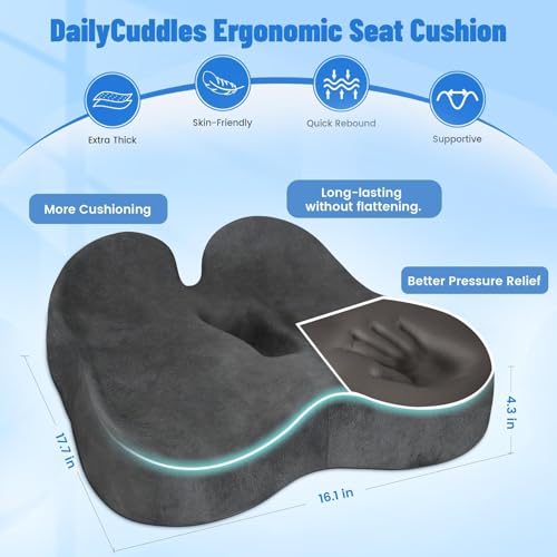 Wheelchair Seat Cushion, Premium Memory Foam Office Chair Cushion, Supportive Donut Pillow for Sciatica, Tailbone & Back Relief, Ergonomic Long Sitting Chair Pad for Car, Airplane, Grey - color: Grey