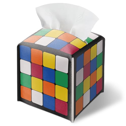 Funny Tissue Box Cover, Magic Cube Tissue Box Cover PU Leather Square, Decorative Facial Paper Organizer for Bathroom, Vanity, Home Office Car Decorations - color: Colorful07
