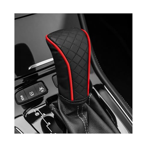 Car Gear Shift Cover, Scratch Resistant Gearshift Knob Protector with Hook-and-Loop Fastener, Universal Leather Gear Knob Protective Cover for Most Vehicles, Car Accessories (Black & Red)