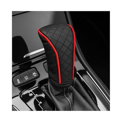 Car Gear Shift Cover, Scratch Resistant Gearshift Knob Protector with Hook-and-Loop Fastener, Universal Leather Gear Knob Protective Cover for Most Vehicles, Car Accessories (Black & Red)
