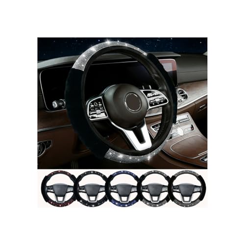 Bling Steering Wheel Cover for Women Girls, Colorful Rhinestone Diamond Sparkling Fur Fluffy Steering Wheel Accessories Elastic Steering Wheel Covers Winter Warm Universal Fit 14-15 inches - color: Colorful