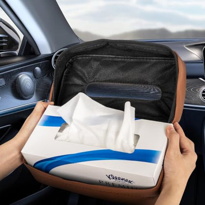 Car Tissue Holder, Standard Tissue Holder for Car Pu Leather Car Napkin Holder, Car Backseat Extra Large Tissue Organization Fit for 120-150 Tissues 9.84'' x 3.94'' x 5.51'' (Matte Brown) - color: Matte Brown