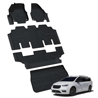 LASFIT Floor Mats for Chrysler Pacifica 2017-2026 (No Hybrid) All-Weather TPE Floor Liners & Trunk Cargo Mats Accessory for Pacifica/Voyager 7-Seater - size: 2017-2026 | For Chrysler Pacifica | Full Set