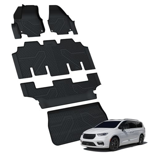 LASFIT Floor Mats for Chrysler Pacifica 2017-2026 (No Hybrid) All-Weather TPE Floor Liners & Trunk Cargo Mats Accessory for Pacifica/Voyager 7-Seater - size: 2017-2026 | For Chrysler Pacifica | Full Set