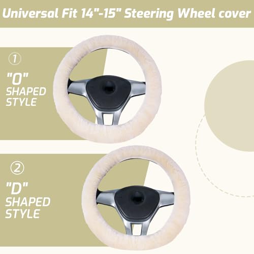 AEGIS Cover Sheepskin Steering Wheel Cover Premium Luxury AUS Genuine Merino Wool All-Season Non-Slip for Cars Fits 14.5-15.5" Wheels (Sand) - color: sandstone