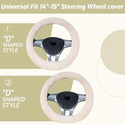 AEGIS Cover Sheepskin Steering Wheel Cover Premium Luxury AUS Genuine Merino Wool All-Season Non-Slip for Cars Fits 14.5-15.5" Wheels (Sand) - color: sandstone