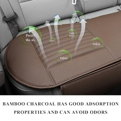 Leather Car Seat Cover, Breathable Rear Seat Bottom Cushion Pad Filling Bamboo Charcoal, Comfortable Anti-Slip Vehicle Long Bench Cover with Storage Pockets, Car Accessories (Coffee) - color: Coffee