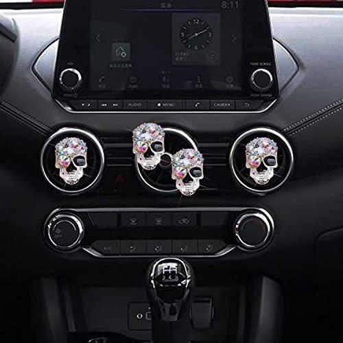 Bling Skull Air Vent Clips, 4 Pcs Crystal Skull Car Air Fresheners Vent Clips Car Diffuser Vent Clip Rhinestone Diamond Decoration Cute Interior Decor Bling Accessories for Women