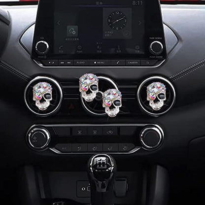 Bling Skull Air Vent Clips, 4 Pcs Crystal Skull Car Air Fresheners Vent Clips Car Diffuser Vent Clip Rhinestone Diamond Decoration Cute Interior Decor Bling Accessories for Women