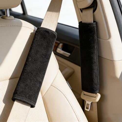 Soft Fuzzy Plush Seat Belt Covers - 2 Pack, Seat Belt Pads to Neck & Shoulder Comfort from Rubbing & Irritation, Universal Fit for Car, Truck, SUV, Airplane, Backpack Straps - color: J-001-Black